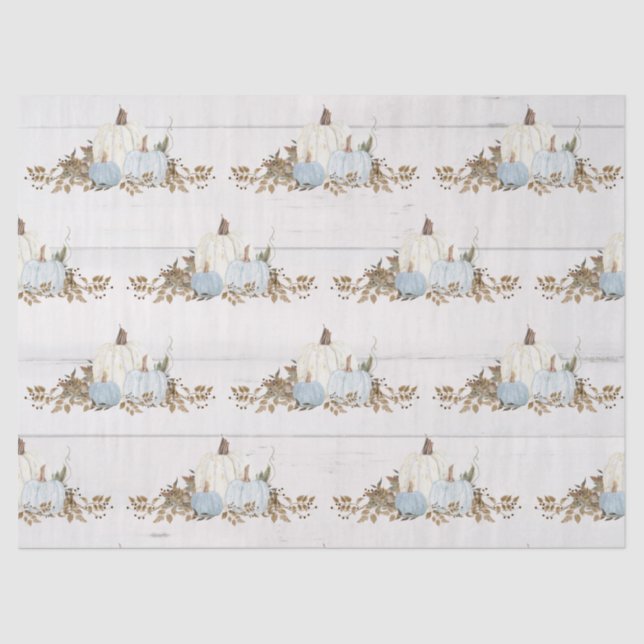 Papel De Seda Caídas Sale Calabaza Acuarela Azul y Rústico Blanc (Anverso)