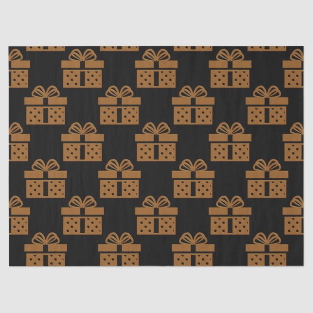 Papel De Seda Cajas y arcos de regalo de oro y negro (Anverso)