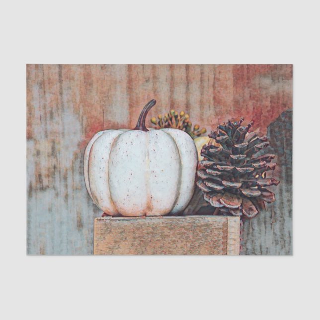 Papel De Seda Calabaza Blanca Otoño Rústico Campo Granjero (Anverso)