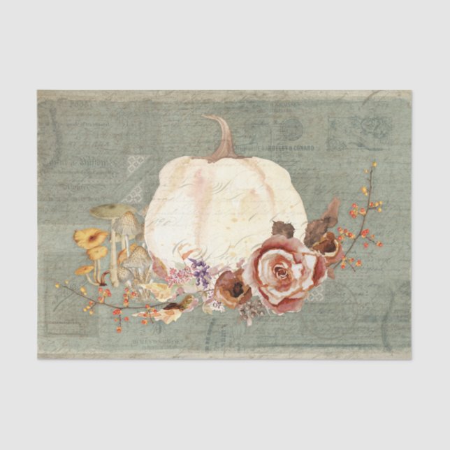 Papel De Seda Calabaza Caída Gris Naranja Floral Espuma de hongo (Anverso)