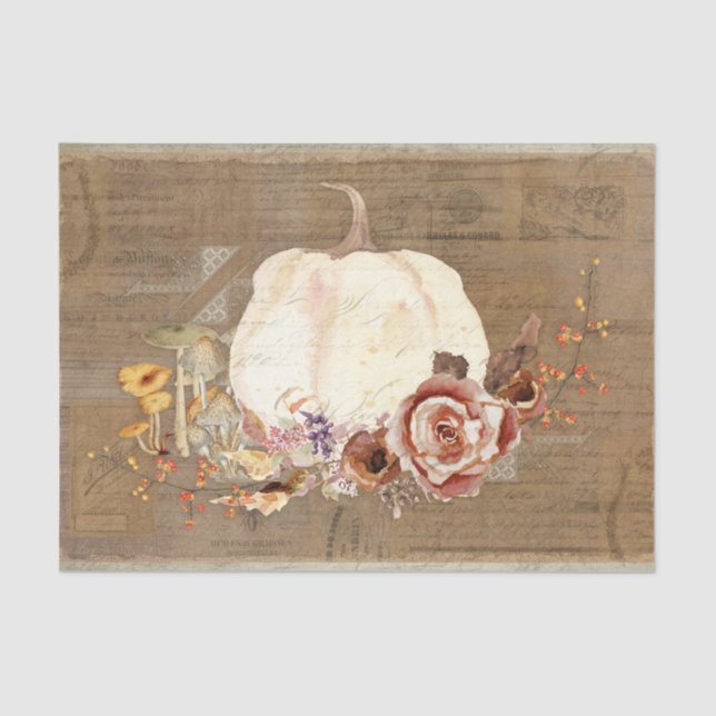 Papel De Seda Calabaza Caída Naranja Floral Hongos Decoración Ar (Anverso)