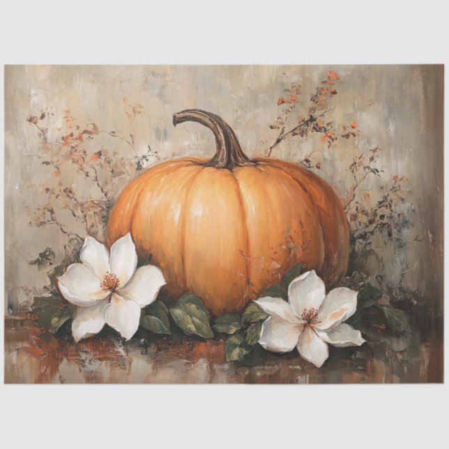 Papel De Seda Calabaza con flores de magnolia (Anverso)