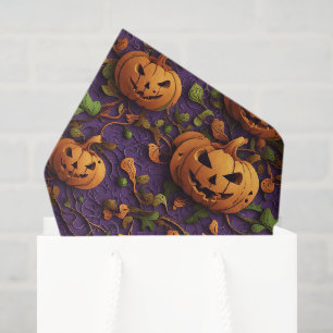 Papel De Seda Calabaza con temática de Halloween en morado/verde