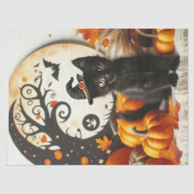 Papel De Seda Calabaza cutánea para gatos de Halloween (Anverso)