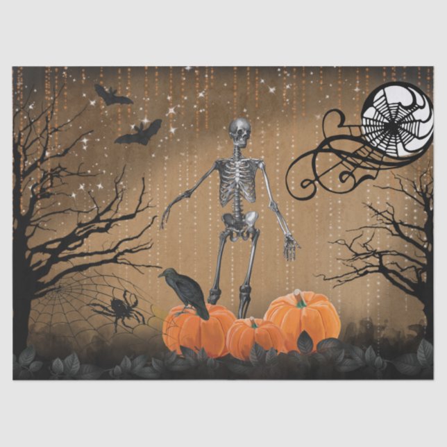 Papel De Seda Calabaza de esqueleto de Halloween Raven Moon (Anverso)