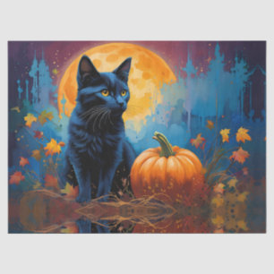 Papel De Seda Calabaza de gatito negro de hojas de otoño llenas 