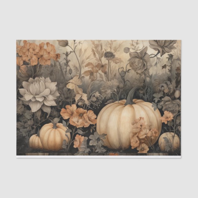 Papel De Seda Calabaza de Halloween de Otoño con Decoupage de Fl (Anverso)