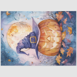Papel De Seda Calabaza de Linterna Luna Llena Decoupage Acuarela