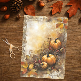 Papel De Seda Calabaza de otoño rústica artística y hojas de oto