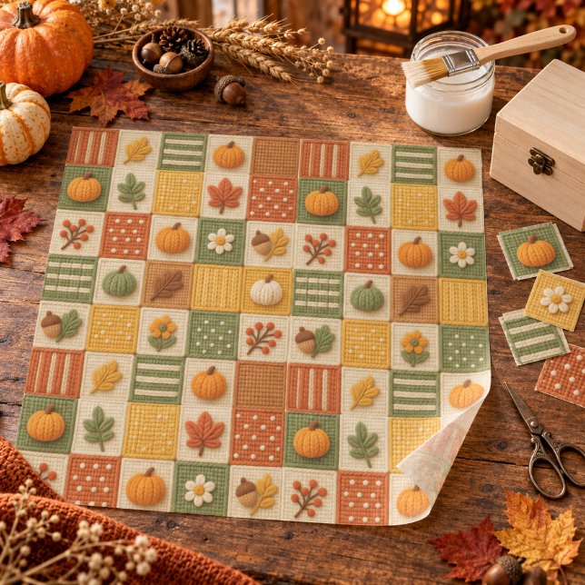 Papel De Seda Calabaza de Patchwork de Otoño Rústico Decoupage (Subido por el creador)