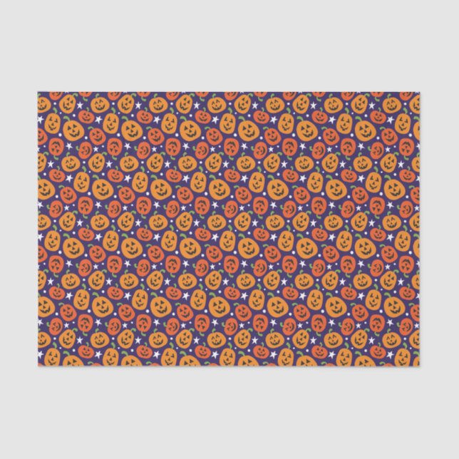 Papel De Seda Calabaza divertida de Halloween estampada (Anverso)