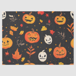 Papel De Seda Calabaza divertida de Halloween y hojas impresa