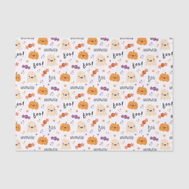 Papel De Seda Calabaza fantasma de Halloween de desahuciar (Anverso)