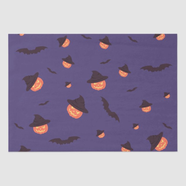 Papel De Seda Calabaza feliz de Halloween y Bats (Anverso)