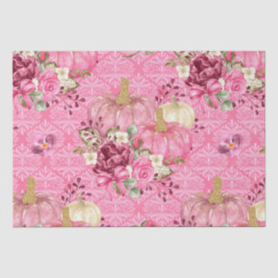 Papel De Seda Calabaza floral rosa acuarela sobre patrón de dama