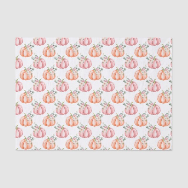 Papel De Seda Calabaza floral suave rosa y Naranja suave otoño (Anverso)