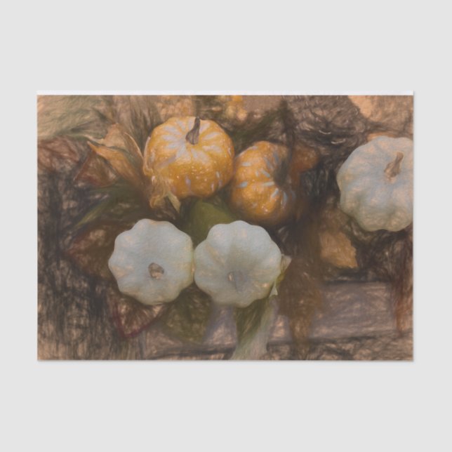 Papel De Seda Calabaza Naranja blanco otoño boceto antiguo vinta (Anverso)