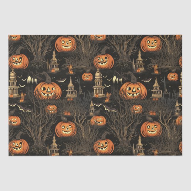 Papel De Seda Calabaza oscura de Halloween (Anverso)