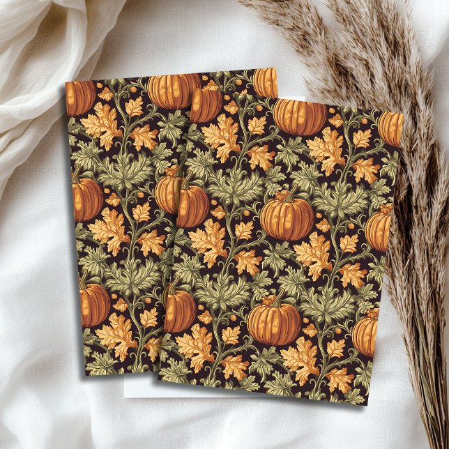 Papel De Seda Calabaza otoñal Art Nouveau Morris verde pastel (Art nouveau Morris autumn pumpkin pastel green Tissue Paper)