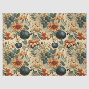 Papel De Seda Calabaza Otoñal Floral Vintage Azul Temperamental
