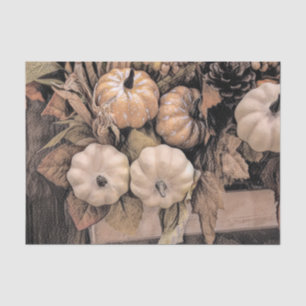 Papel De Seda Calabaza Otoño Naranja Blanco Marrón Vintage Antig