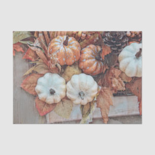 Papel De Seda Calabaza Otoño Naranja Blanco Vintage Antiguo