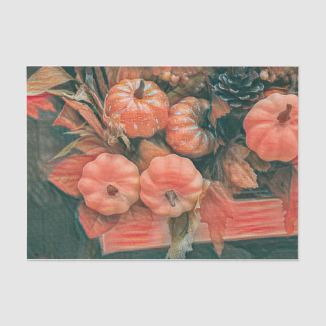 Papel De Seda Calabaza Otoño Naranja Rústico Verde País (Anverso)