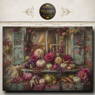 Papel De Seda Calabaza Rosa de Otoño para Decoupage de Ventana