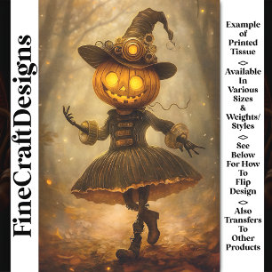 Papel De Seda Calabaza Steampunk Bruja Femenina AB1 Decoupage