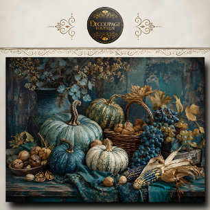 Papel De Seda Calabaza Turquesa de Mesa de Cosecha Decoupage