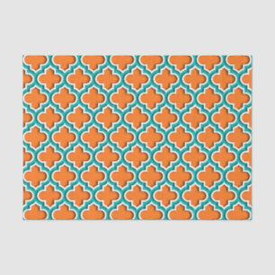 Papel De Seda Calabaza, Verde Teal, Cuatrofoil Marroquí Blanco #