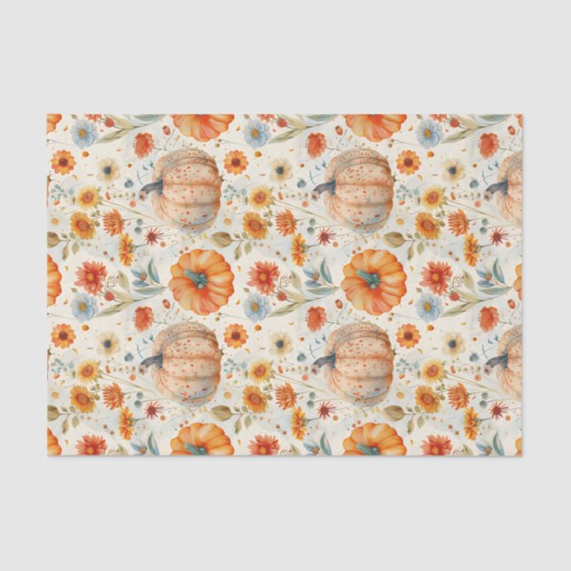 Papel De Seda Calabaza y flores otoñales caen en descomposición (Anverso)