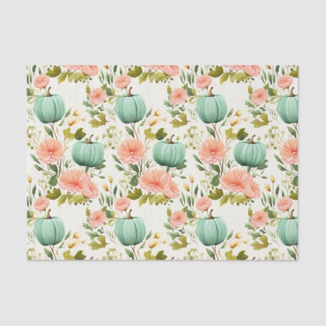 Papel De Seda Calabaza y flores otoñales caen en descomposición (Anverso)