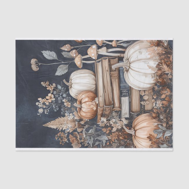 Papel De Seda Calabaza y flores otoñales caen en descomposición (Anverso)