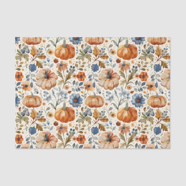 Papel De Seda Calabaza y flores otoñales caen en descomposición (Anverso)