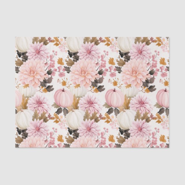 Papel De Seda Calabaza y flores otoñales caen en descomposición (Anverso)