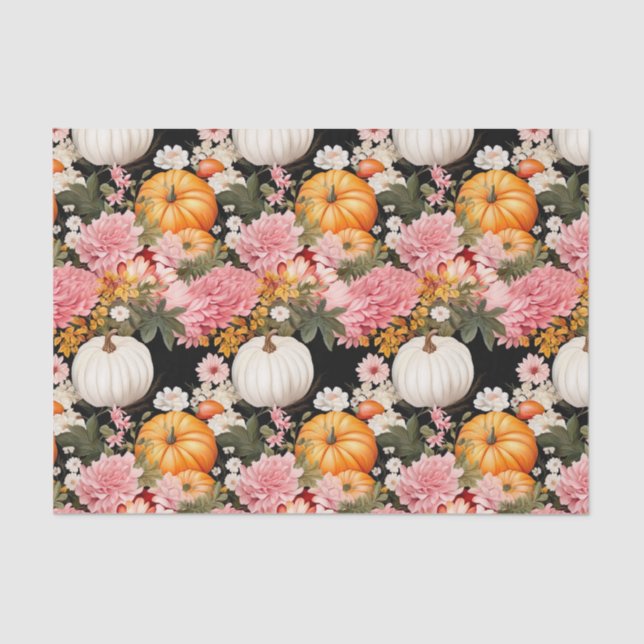 Papel De Seda Calabaza y flores otoñales caen en descomposición (Anverso)