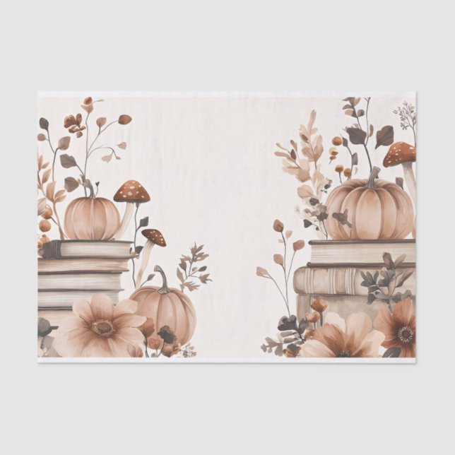 Papel De Seda Calabaza y flores otoñales caen en descomposición (Anverso)