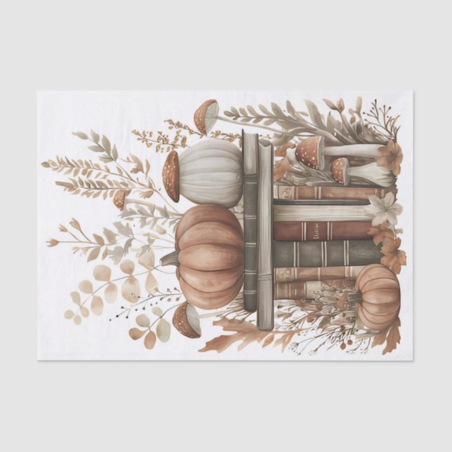 Papel De Seda Calabaza y flores otoñales caen en descomposición (Anverso)