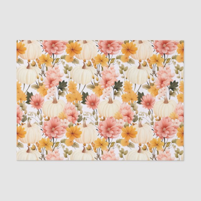 Papel De Seda Calabaza y flores otoñales caen en descomposición (Anverso)