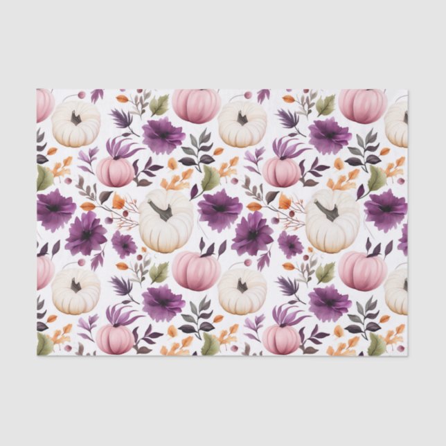 Papel De Seda Calabaza y flores otoñales caen en descomposición (Anverso)