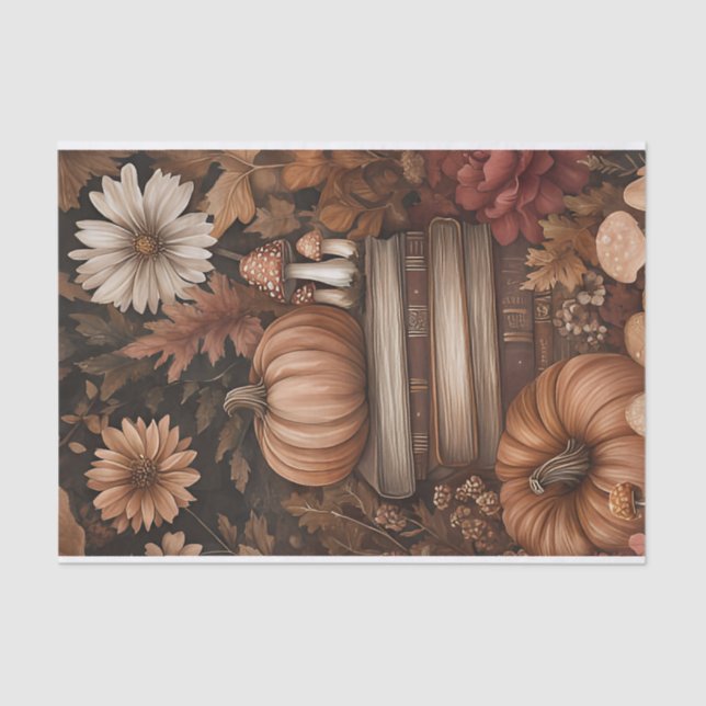 Papel De Seda Calabaza y flores otoñales caen en descomposición (Anverso)