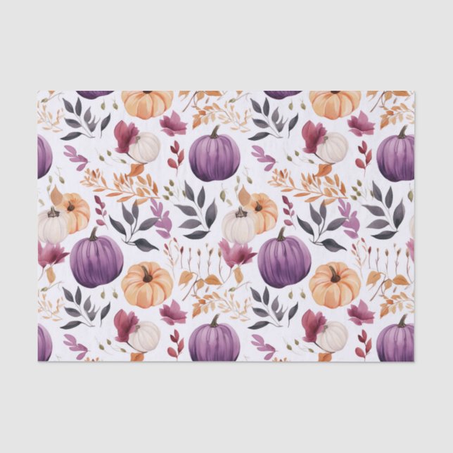Papel De Seda Calabaza y flores otoñales caen en descomposición (Anverso)