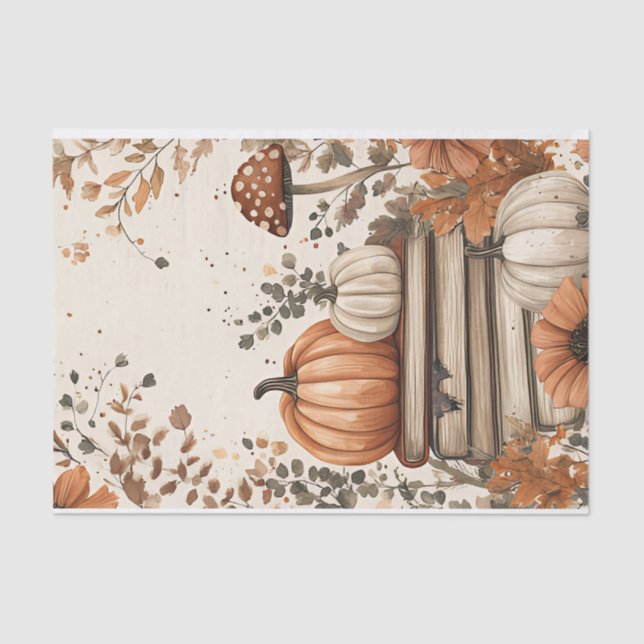 Papel De Seda Calabaza y flores otoñales caen en descomposición (Anverso)
