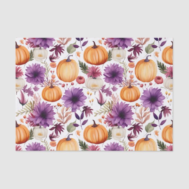 Papel De Seda Calabaza y flores otoñales caen en descomposición (Anverso)