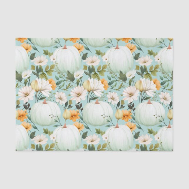 Papel De Seda Calabaza y flores otoñales caen en descomposición (Anverso)