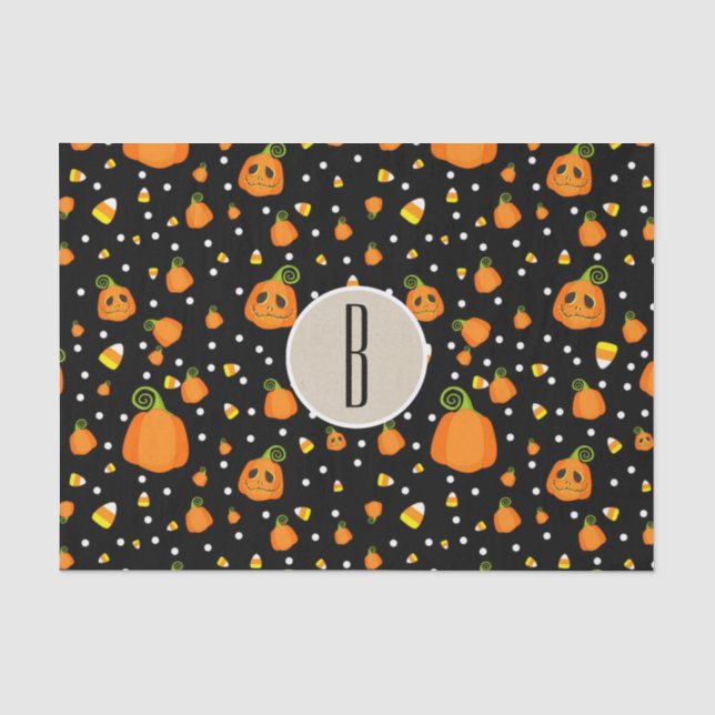 Papel De Seda Calabazas caprichosas de Halloween Kraft rústico (Anverso)