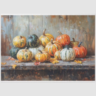 Papel De Seda Calabazas Coloridas de Otoño en Mesa Rústica Decou
