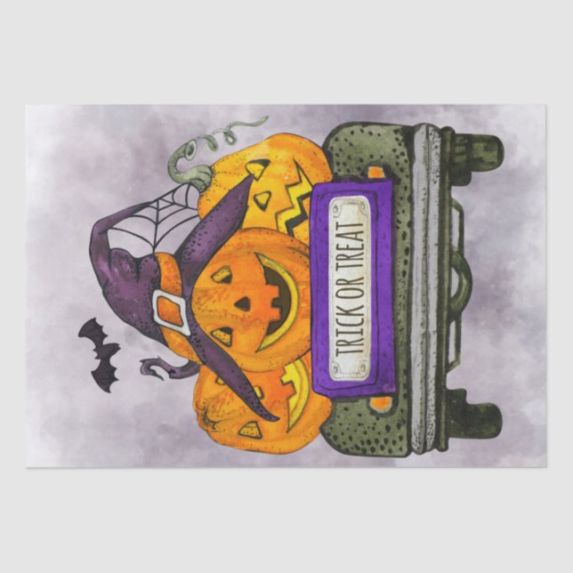 Papel De Seda Calabazas de Camión de Halloween (Anverso)