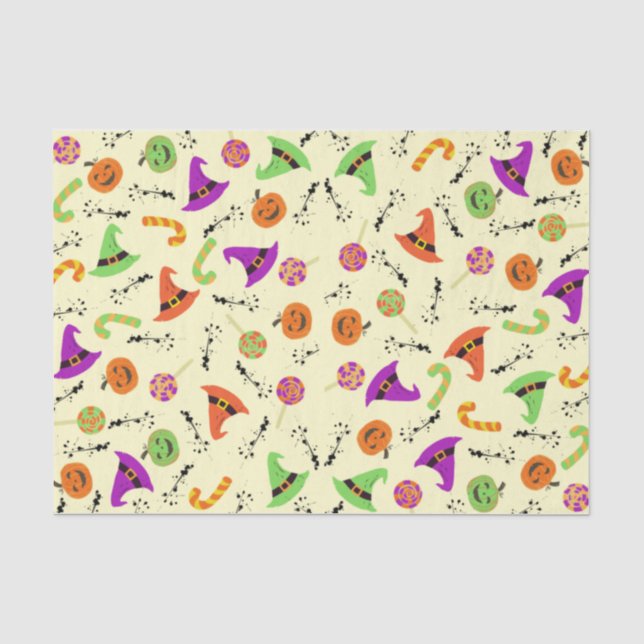 Papel De Seda Calabazas de dulces y Gorras de brujas de Hallowee (Anverso)